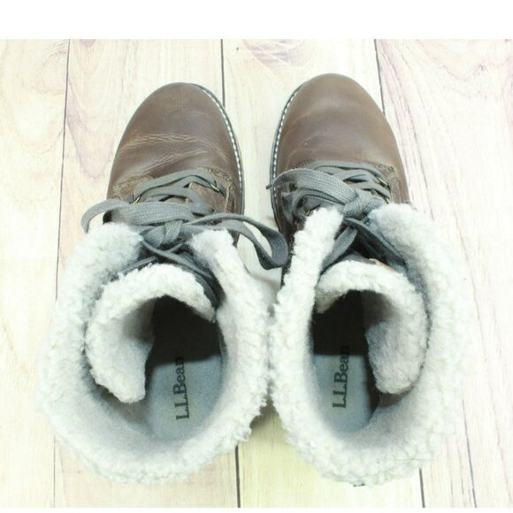 LL Bean Brown Leather Water Resistant Fleece Lined Cozy Boots Size 9.5 M - Picture 7 of 9